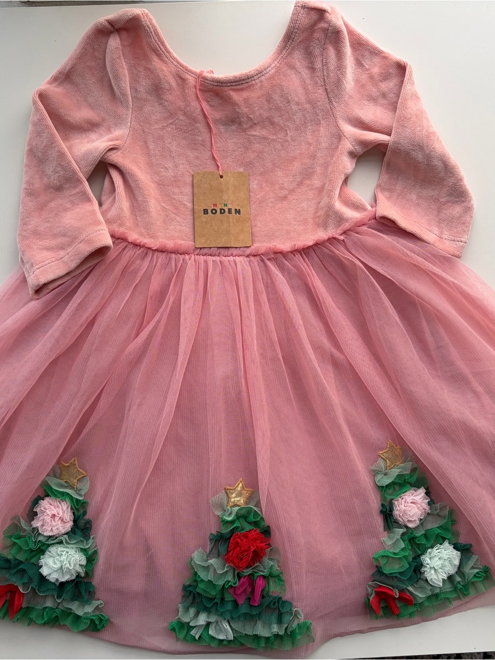 Mini Boden 3-4Y Christmas Tulle Tree Appliqué Dress